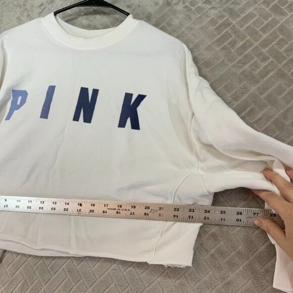 Pink Womans L Sweatshirt White Cropped Baggy Long Sleeve Logo Lounge Athletic - Picture 9 of 14